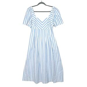 Maxi Milkmaid Dress New Blue White Striped Puff Sleeve babydoll Size 2 y2k NWOT